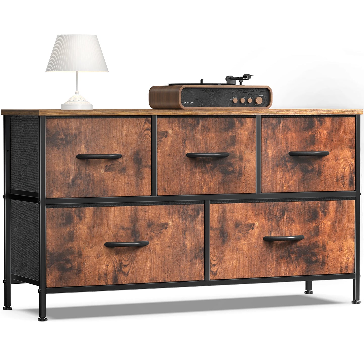 Modern 5-Drawer Storage Cabinet with Steel Frame & Fabric Bins