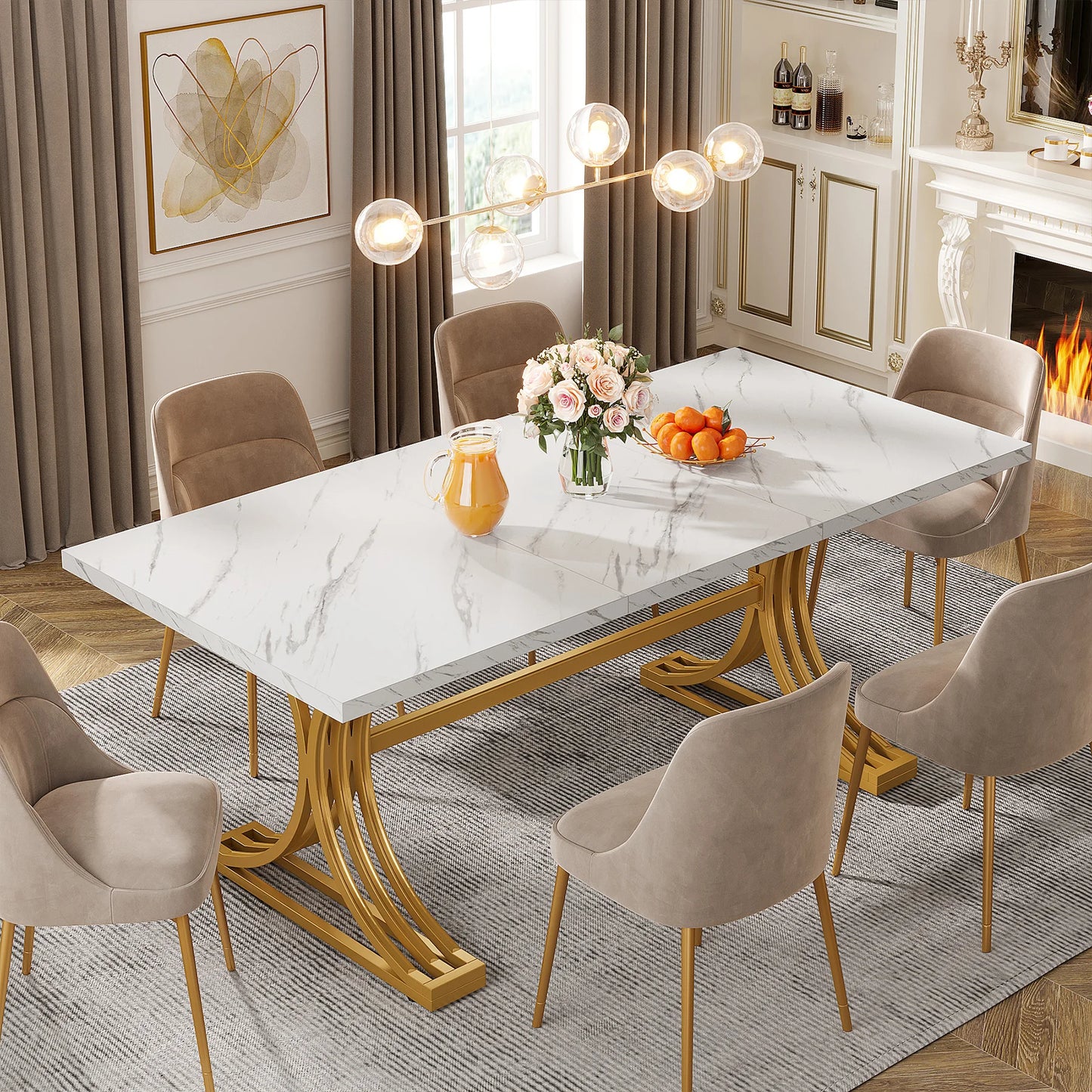 Modern Faux Marble Dining Table 8 Person Capacity