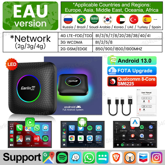3 in 1 Android 13 Wireless CarPlay AI Box for Cars with Wired Systems