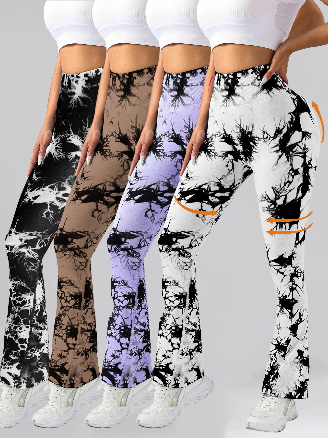 Womens Tie Dye Flared Yoga Pants High Waist 4 Pack