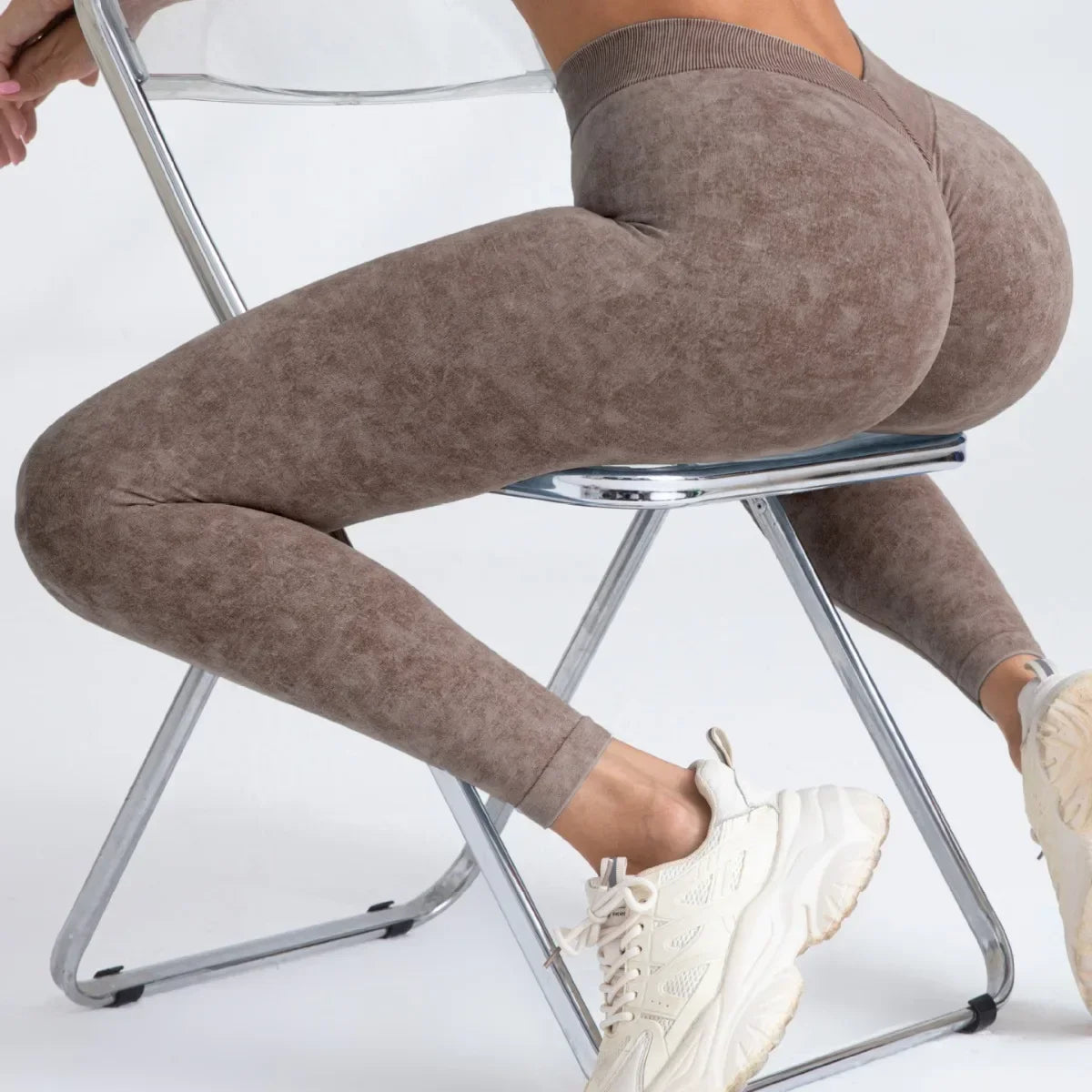 Womens V Back Seamless Push Up Workout Leggings