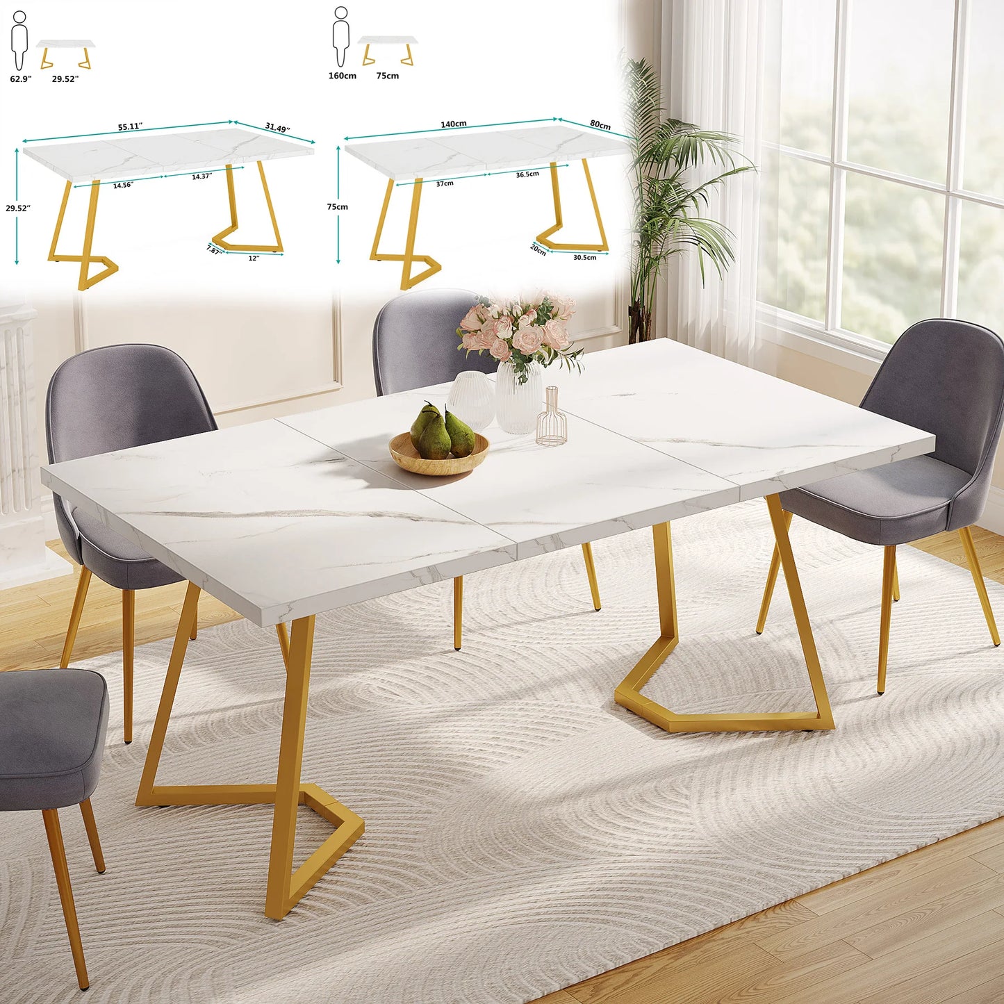 Modern Faux Marble Dining Table 8 Person Capacity