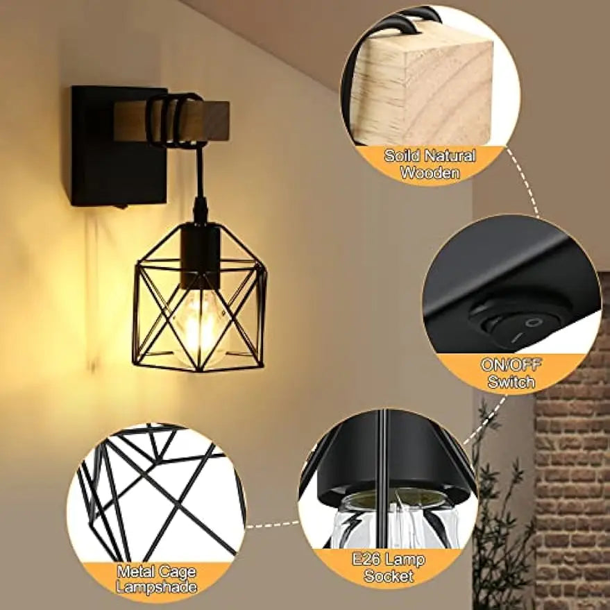Black Wall Sconce 2 Pack with On/Off Switch Dimmable Industrial Lighting