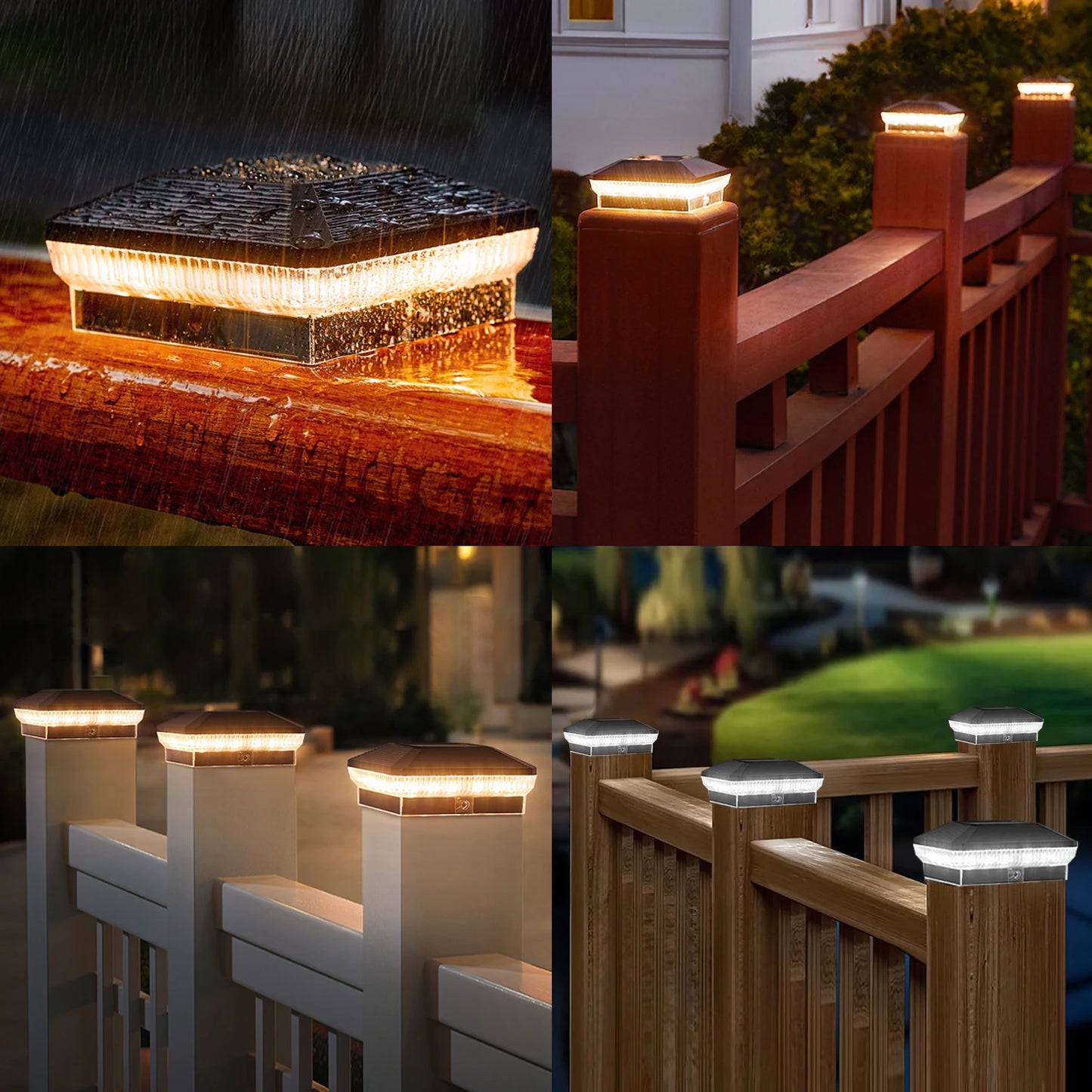 Solar Fence Post Lights 6 Piece Set with 3 Modes
