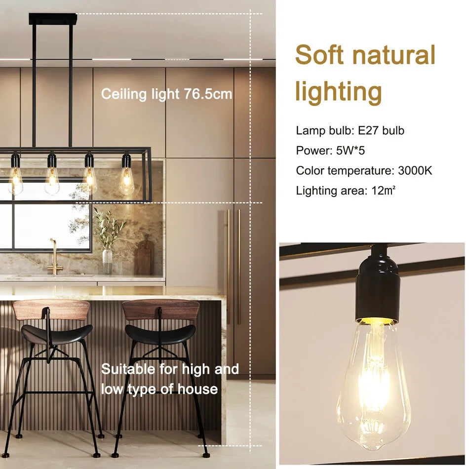 5 Light Black Pendant Chandelier for Kitchen Island Living Room and Hallway