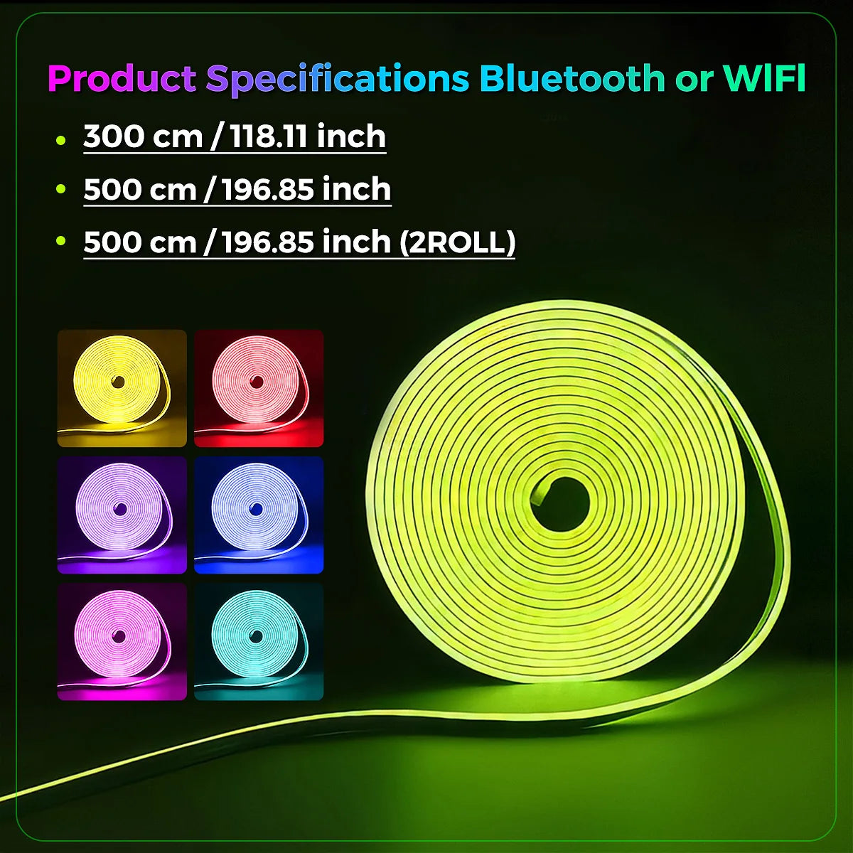 Smart RGB Neon LED Strip Lights – Waterproof, Music Sync, App & Remote Control