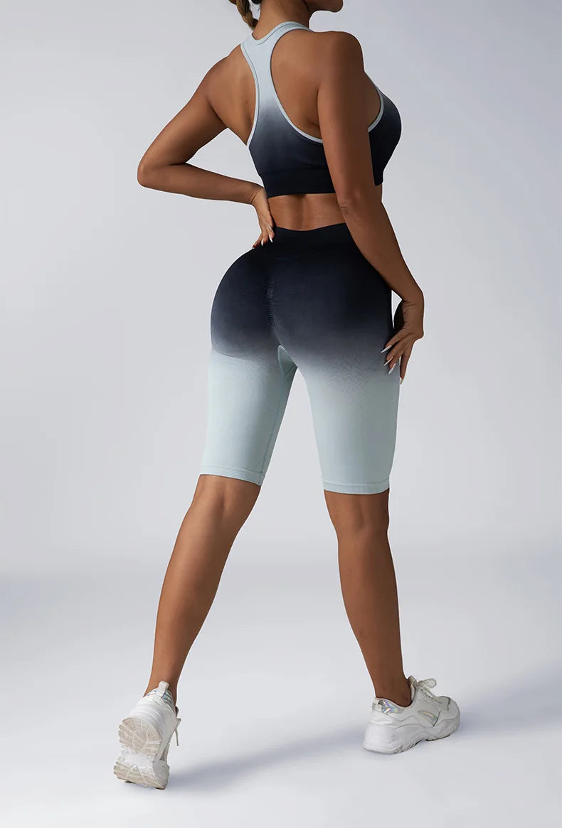 Ombre Gradient High Waist Yoga and Fitness Shorts for Women
