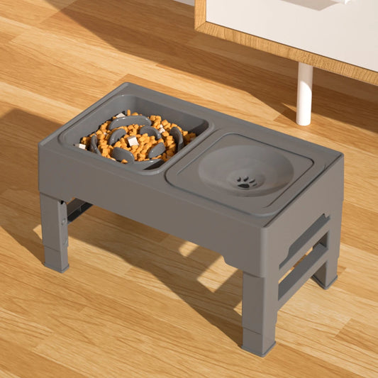 Adjustable Elevated Pet Feeder with Slow Feed and Water Bowls