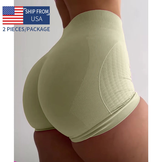 Womens Seamless Biker Shorts Two Piece Workout Set