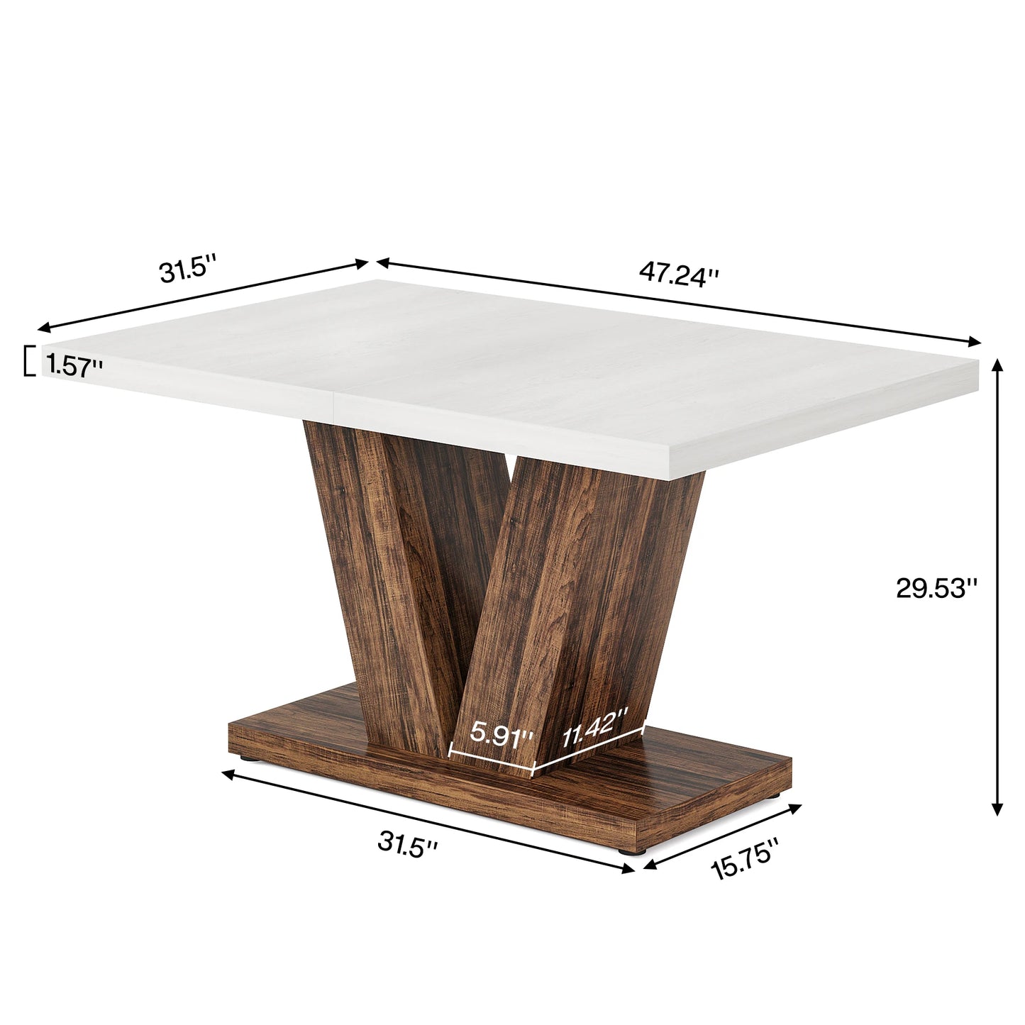 Modern 47-Inch Dining Table for 4 with Sturdy Pedestal