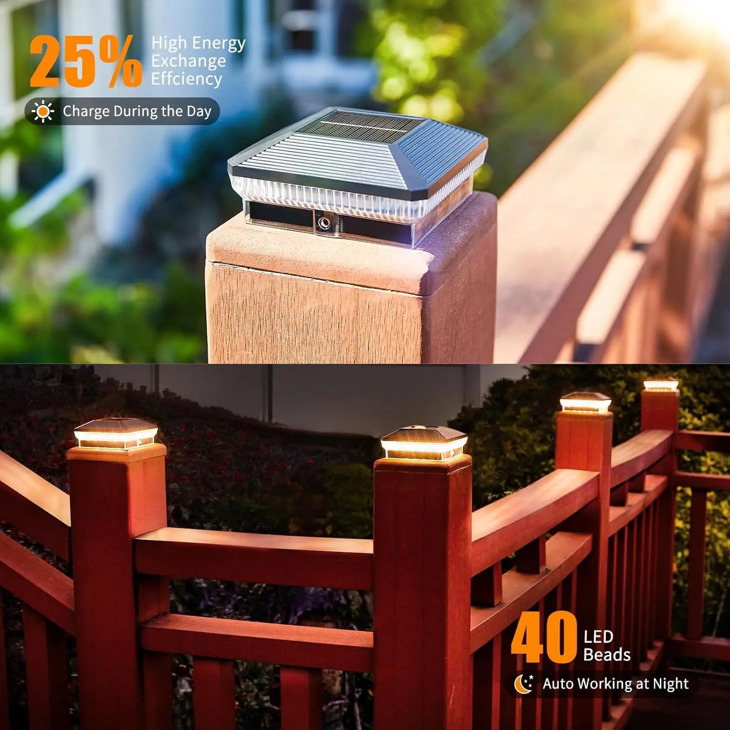 Solar Fence Post Lights 6 Piece Set with 3 Modes