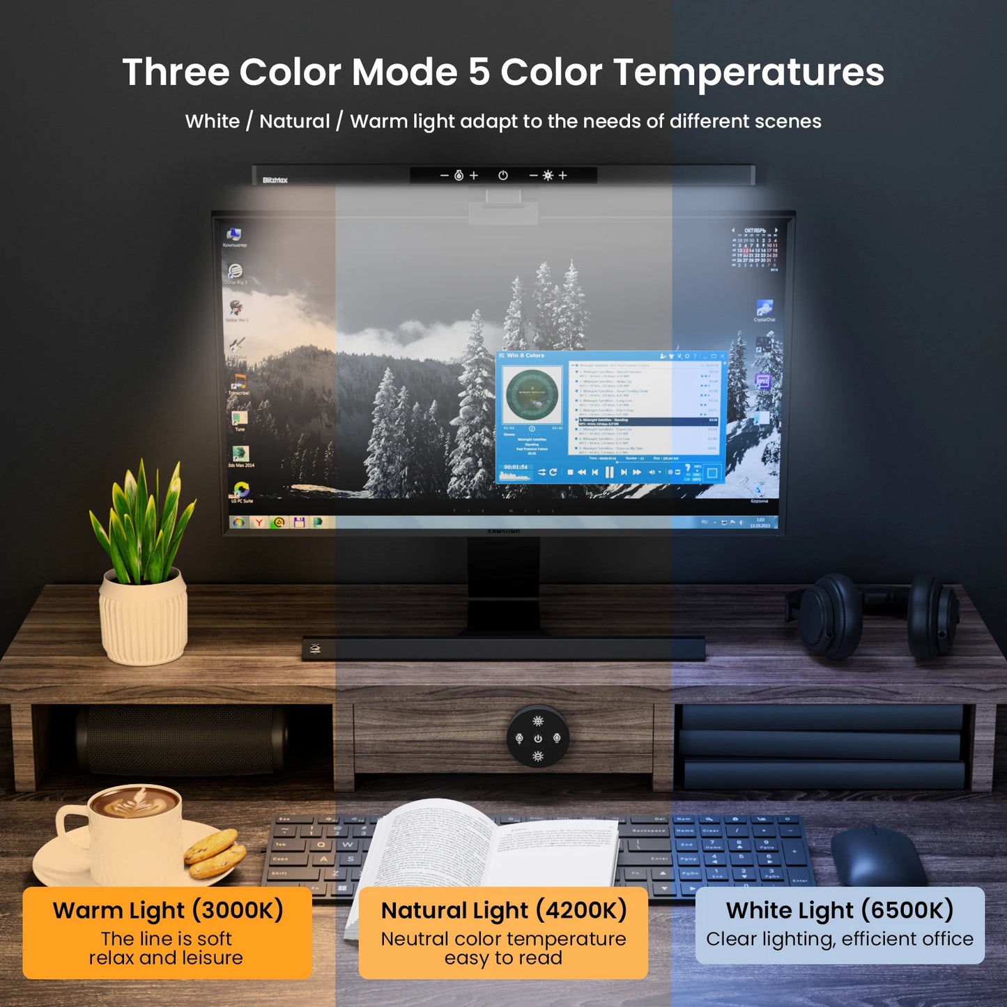 BM ES1 PLUS LED Monitor Light with Wireless Remote Adjustable Brightness and Color Temperature