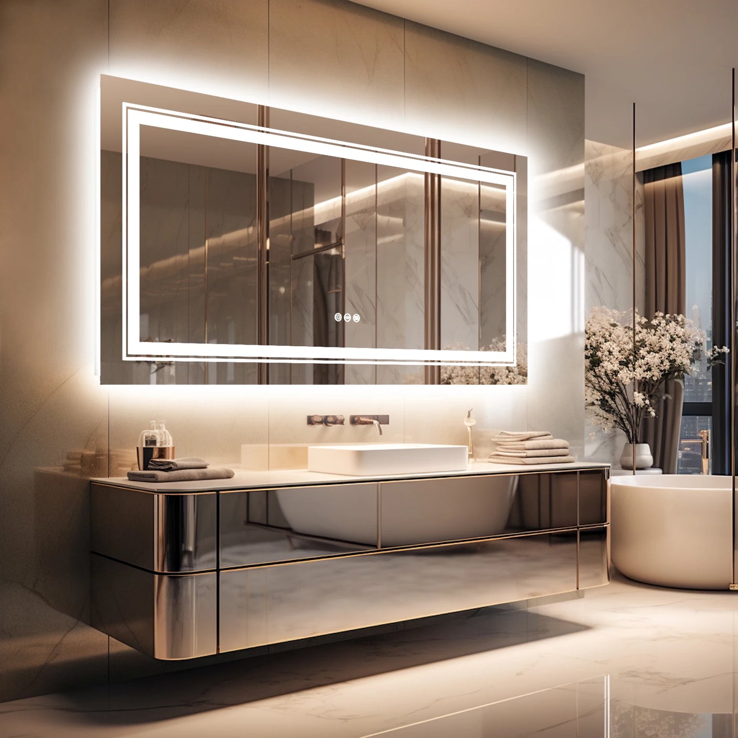LED Wall Mirror with Backlit and Dimmable Lighting