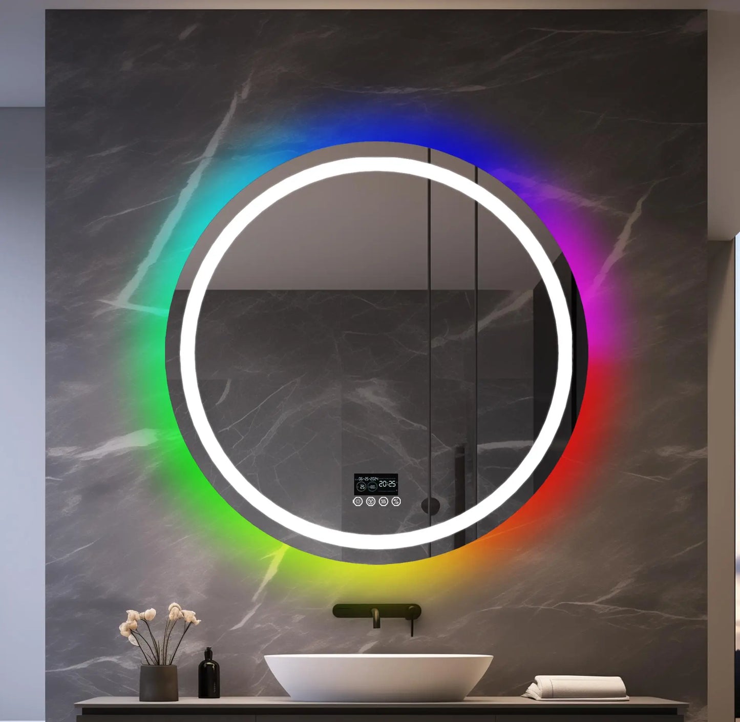 RGB LED Bathroom Mirror with Bluetooth Speaker, Anti-Fog & Dimmable Lighting