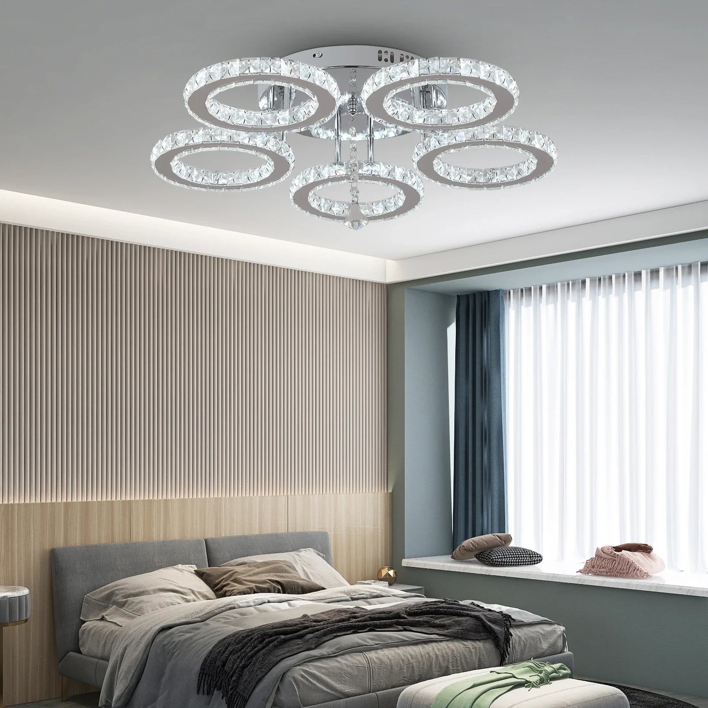 Modern K9 Crystal LED Chandelier 3 Ring Ceiling Light Fixture