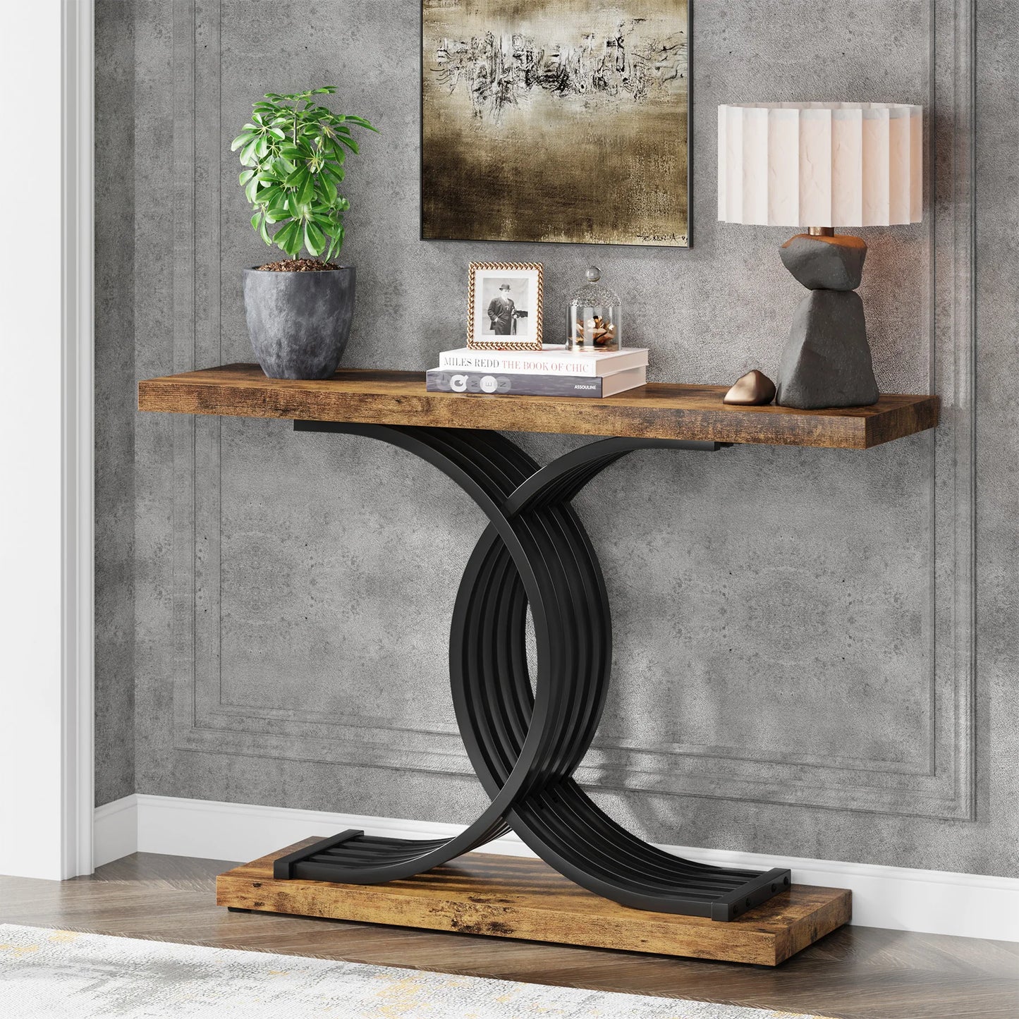 Tribesigns 39 Inch Modern Faux Marble Console Table with Gold Geometric Metal Legs for Entryway or Sofa
