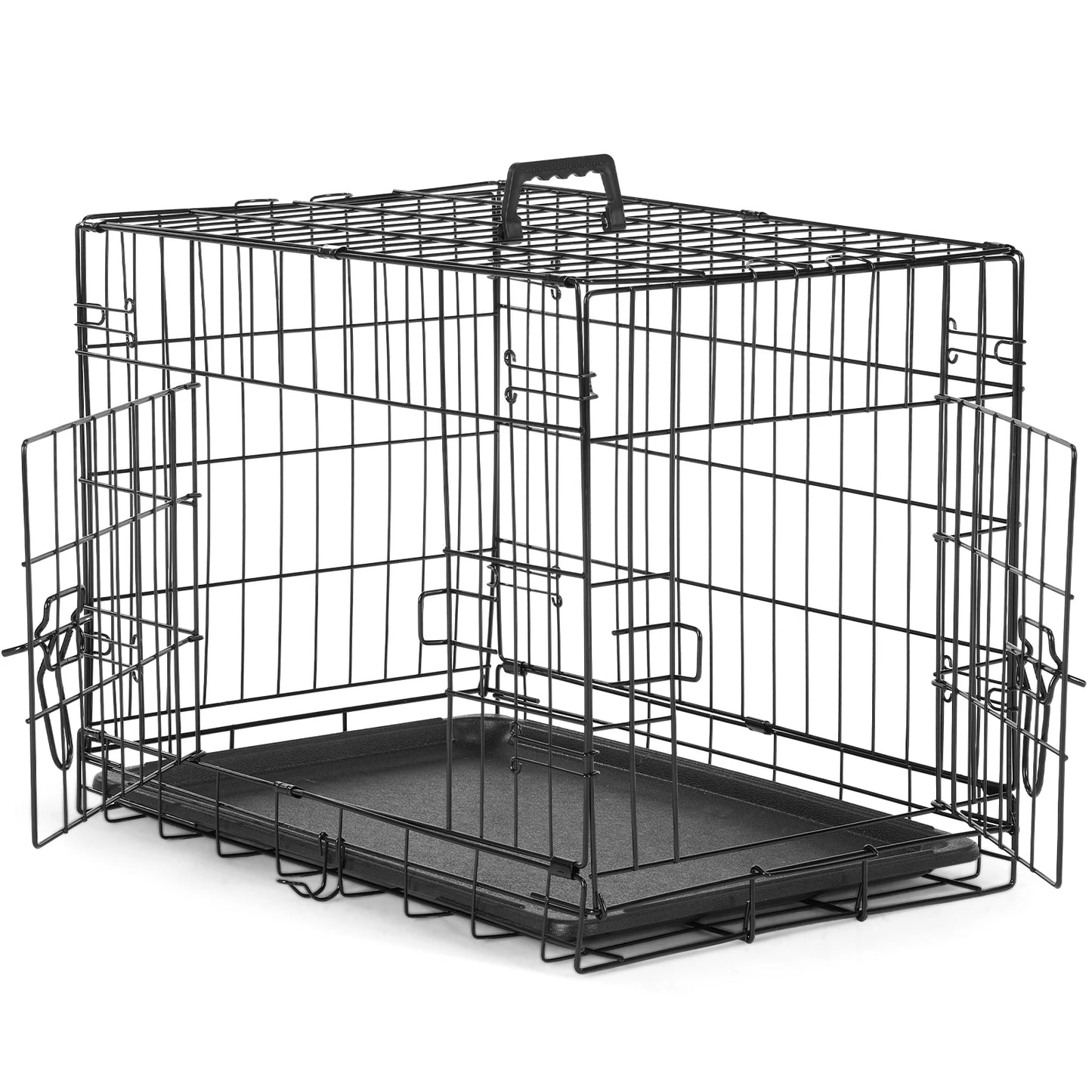 Foldable Metal Dog Crate with Double Doors & Leak-Proof Tray