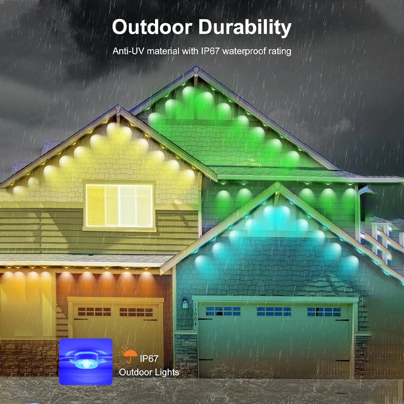 Smart RGBIC Permanent Outdoor LED Eaves Lights for Holiday & Festival Decor