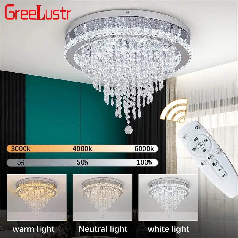 Modern Crystal LED Ceiling Chandelier with Remote Dimming for Home Decor