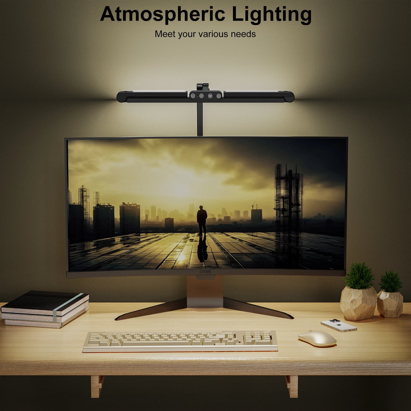 24W LED Clamp Desk Lamp with Auto Dimming and Ambient Lighting for Home Office