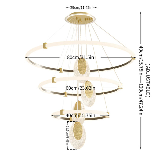 LUVODI 3 Layer LED Chandelier with Acrylic Water Drop Design and 3 Color Lighting Modes