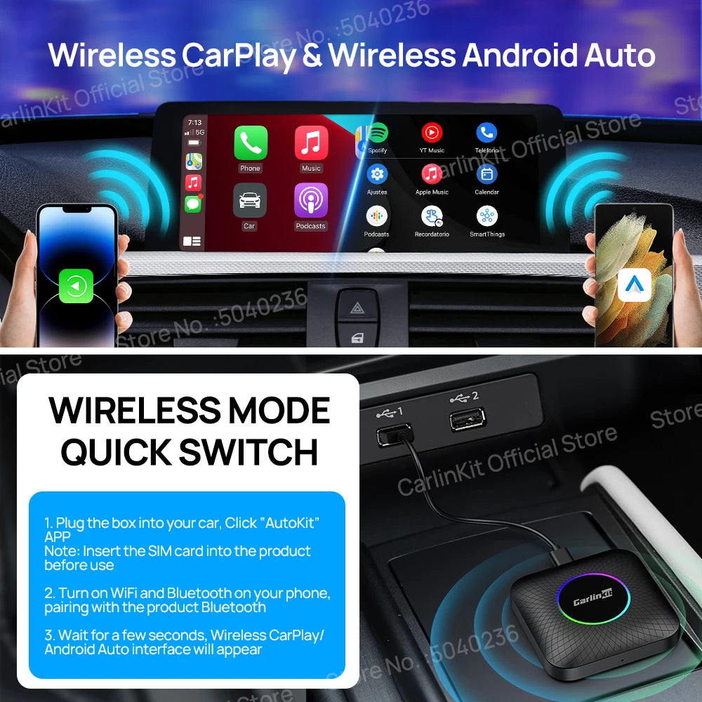 3 in 1 Android 13 Wireless CarPlay AI Box for Cars with Wired Systems