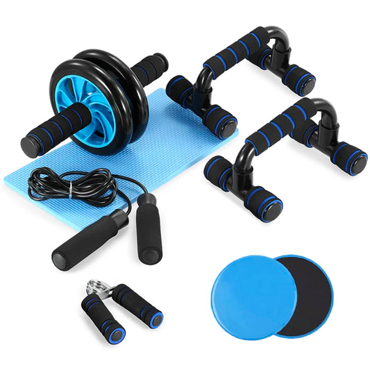5 in 1 Ab Roller Workout Kit with Push Up Bars Jump Rope Hand Gripper and Knee Pad