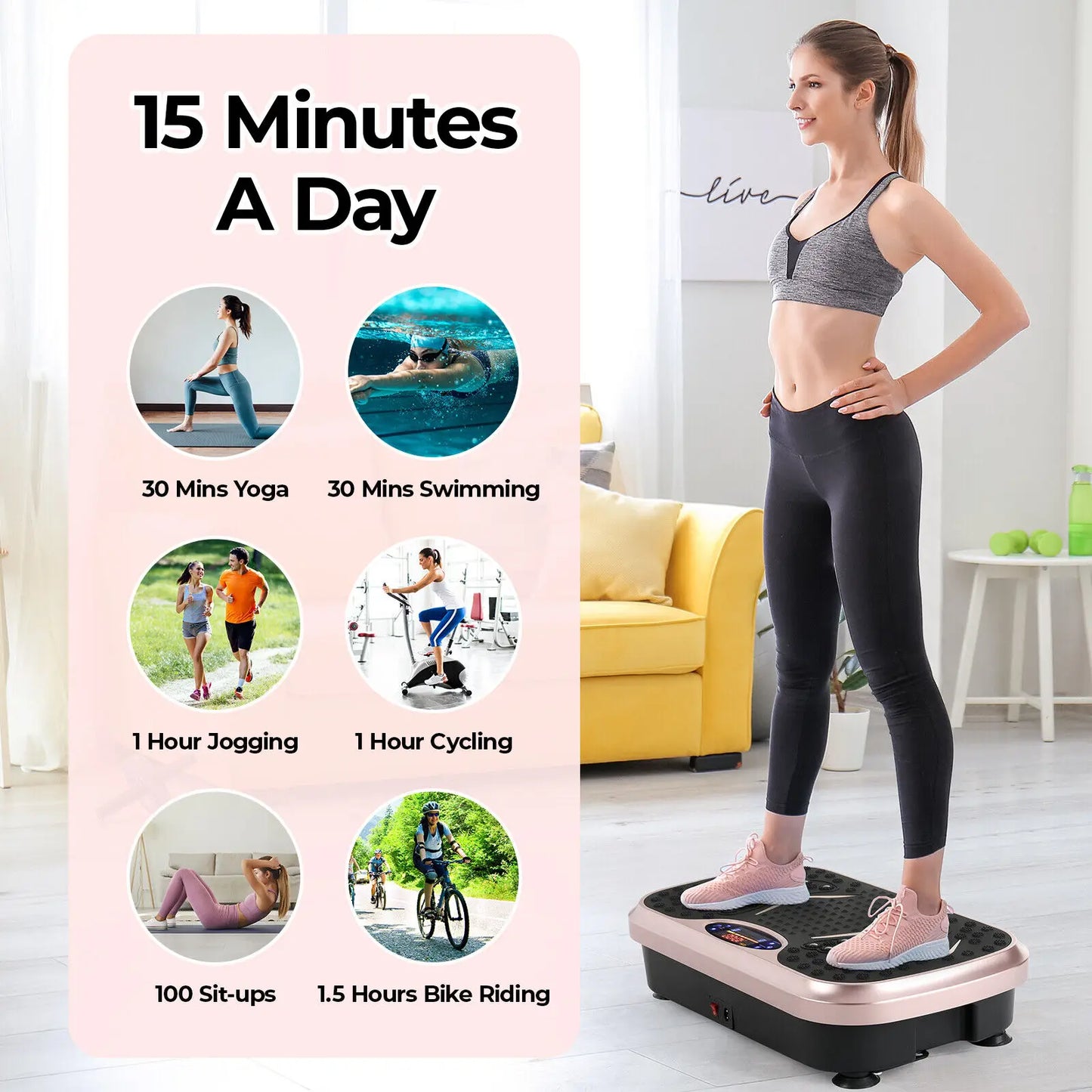 Vibration Plate Exercise Machine Whole Body Fitness Platform with Resistance Bands
