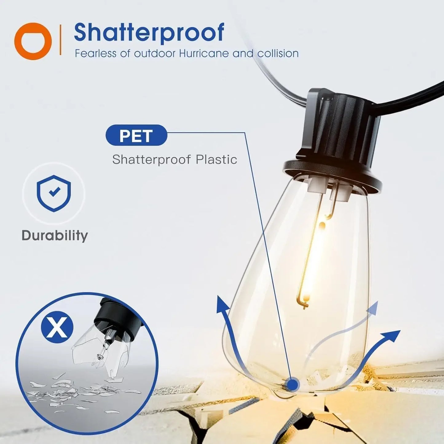 LED Outdoor String Lights Waterproof with Shatterproof Bulbs