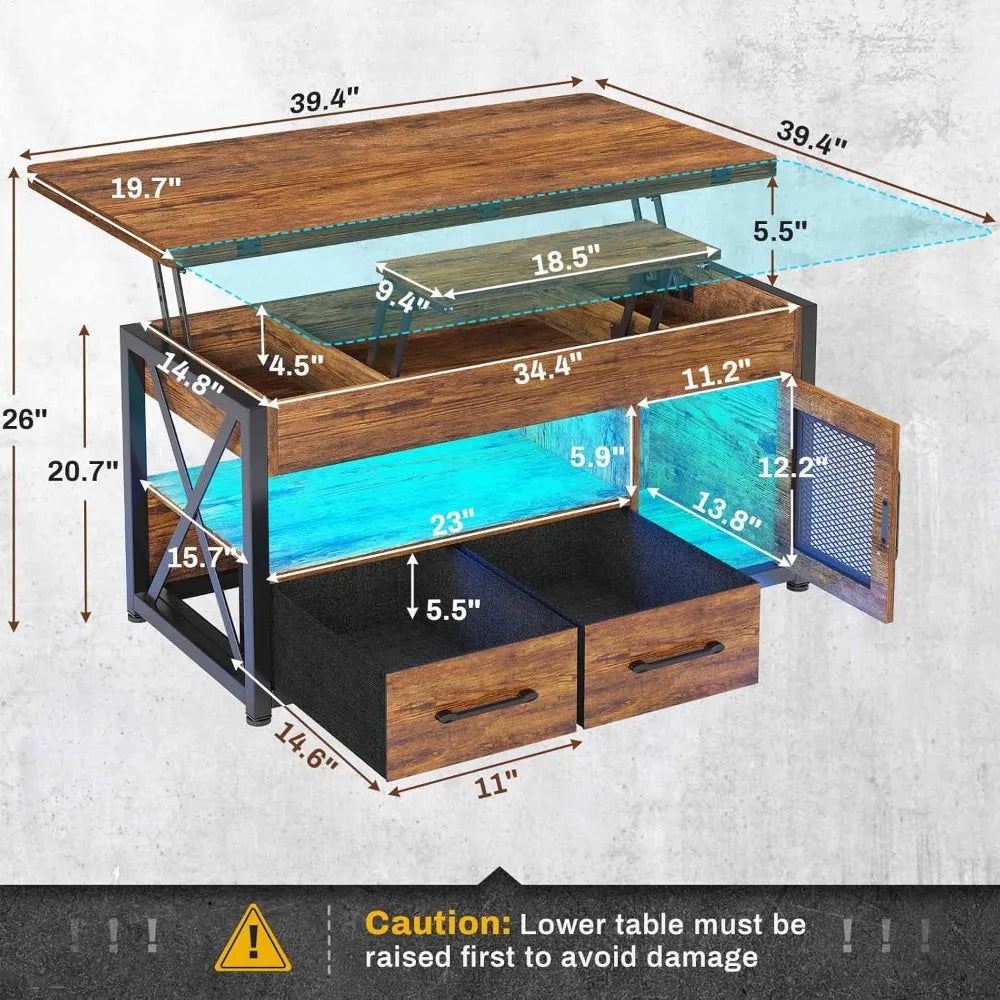 40 Inch 4 in 1 Lift Top Coffee Table with Storage Cabinet and Drawers