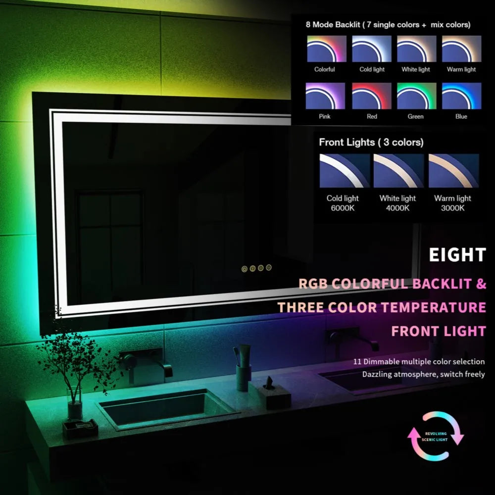 LUVODI Oversized RGB LED Bathroom Mirror with Touch Control & Anti-Fog