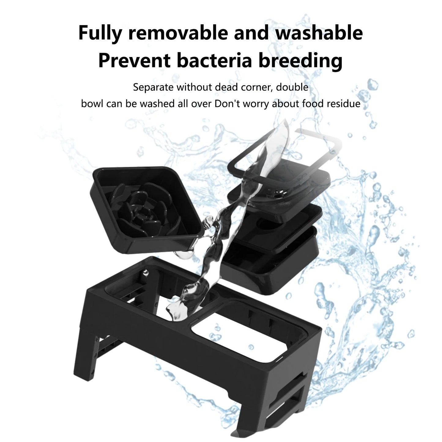 Adjustable Elevated Pet Feeder with Slow Feed and Water Bowls