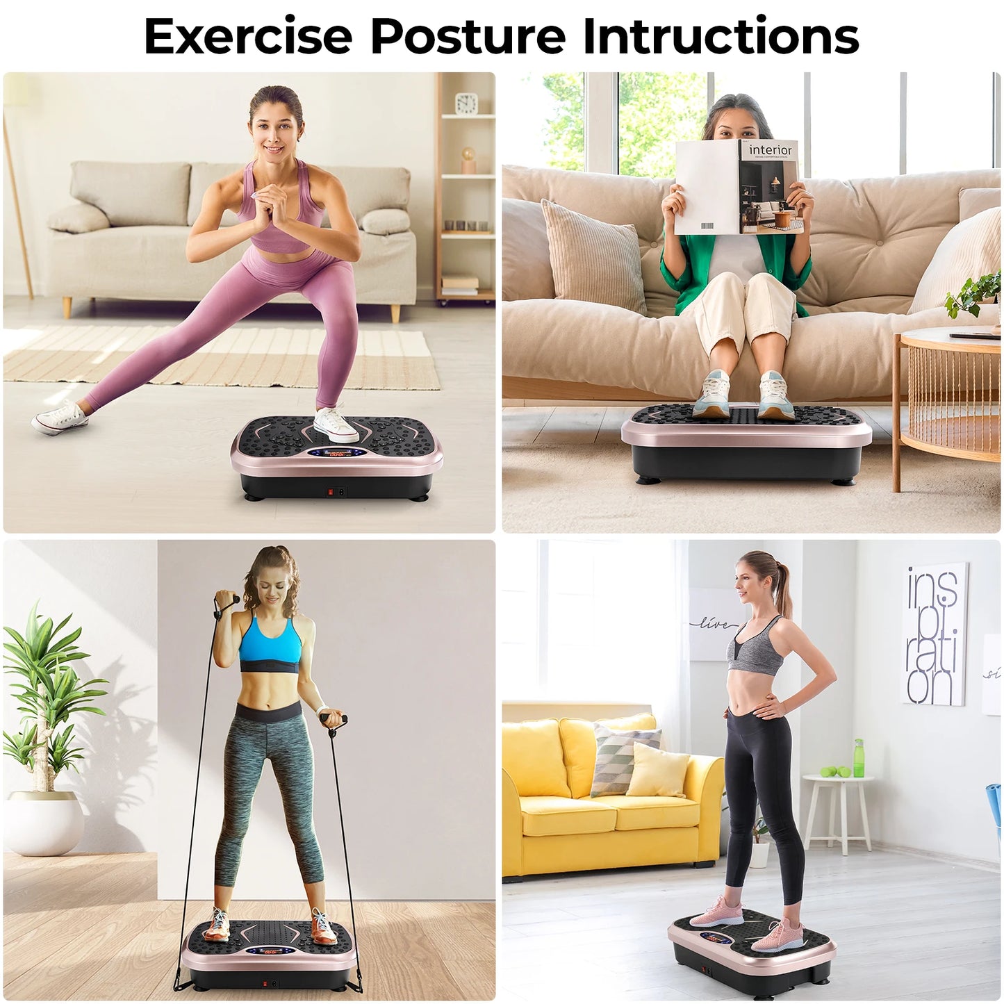 Vibration Plate Exercise Machine Whole Body Fitness Platform with Resistance Bands