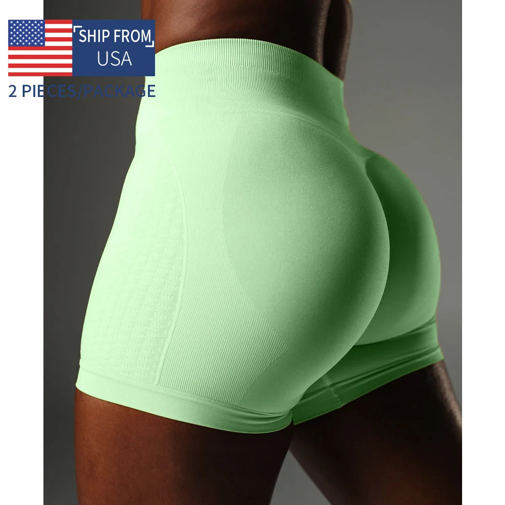 Womens Seamless Biker Shorts Two Piece Workout Set