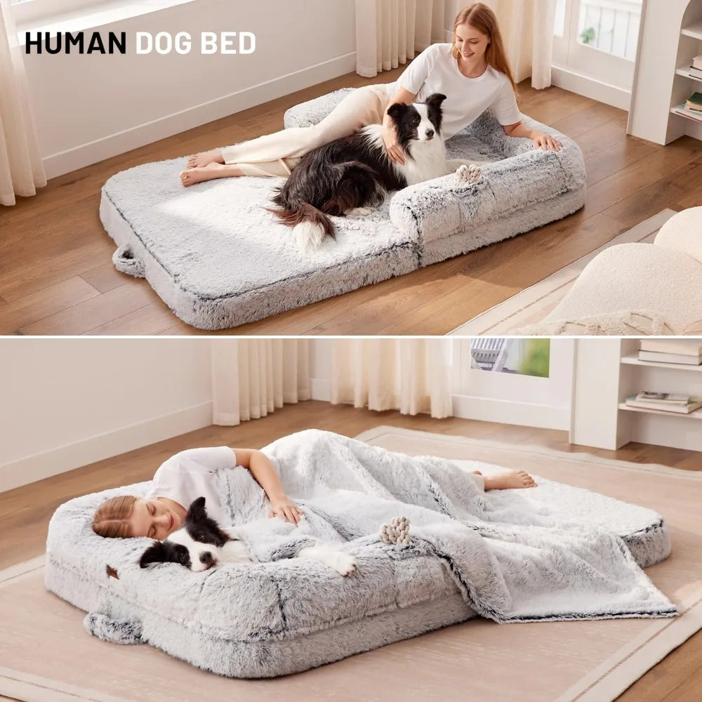 Foldable Human Dog Bed with Memory Foam and Soft Plush