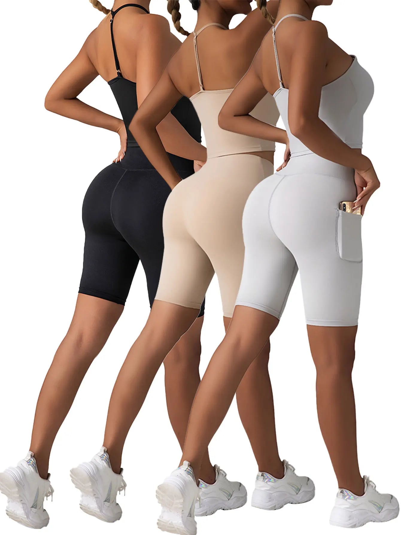 3 Pack High Waist Yoga and Workout Shorts for Women with Tummy Control and Pockets