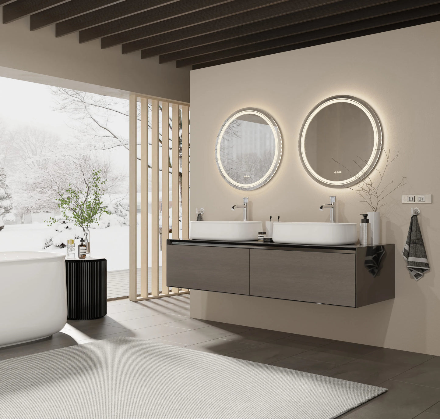 Round LED Vanity Mirror with Touch Sensor and Anti Fog