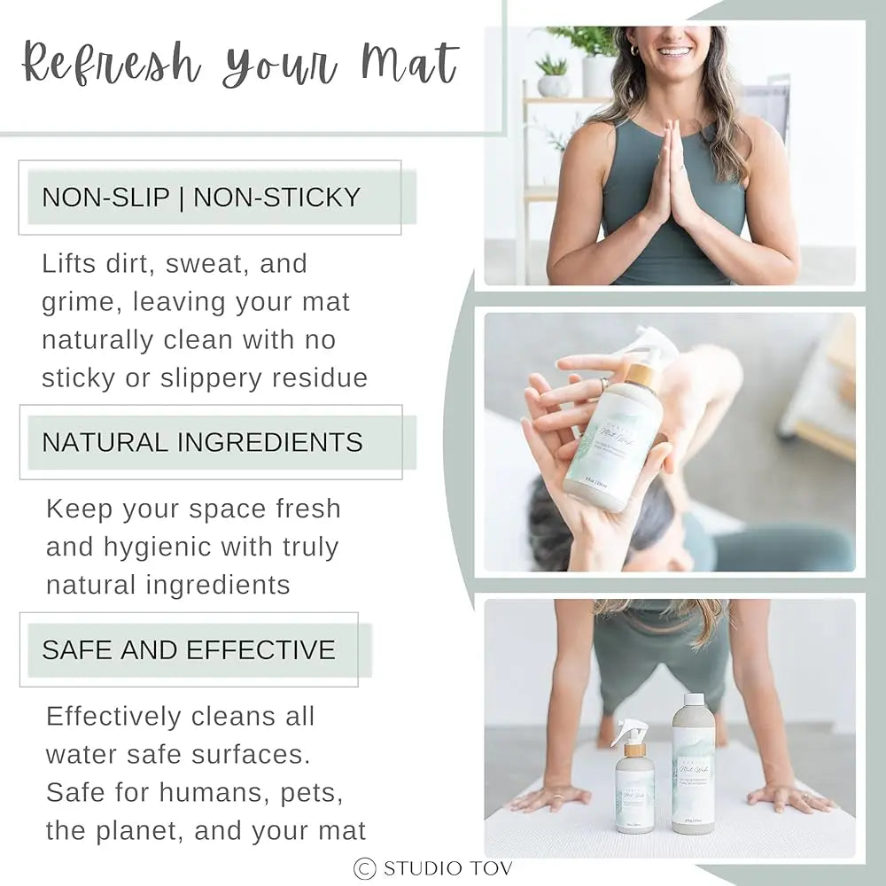 Organic Yoga Mat Cleaner Spray with Spring Mint and Microfiber Cloth 8 oz USA Made