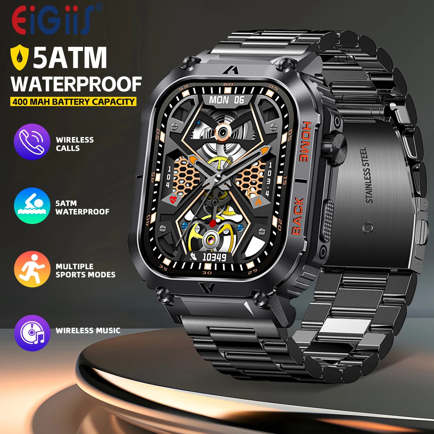 Military Smart Watch Waterproof Heart Rate Blood Pressure Tracker