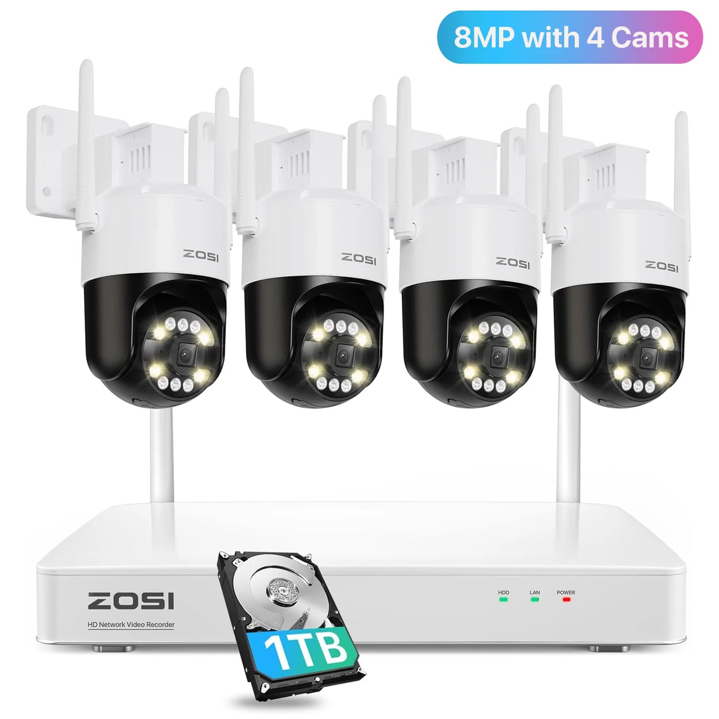 4K WiFi 6 Security Camera System with 8CH NVR and Pan Tilt Cameras