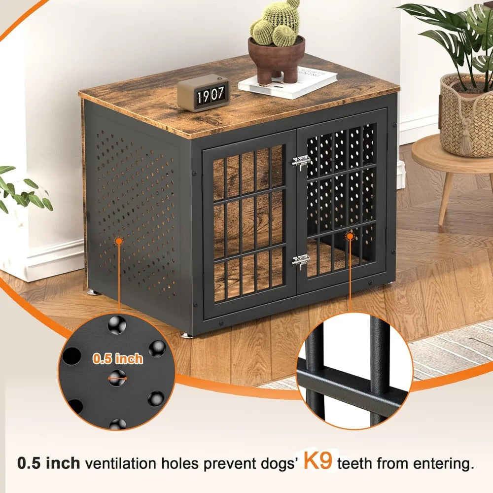 Steel Frame Dog Crate with End Table Design