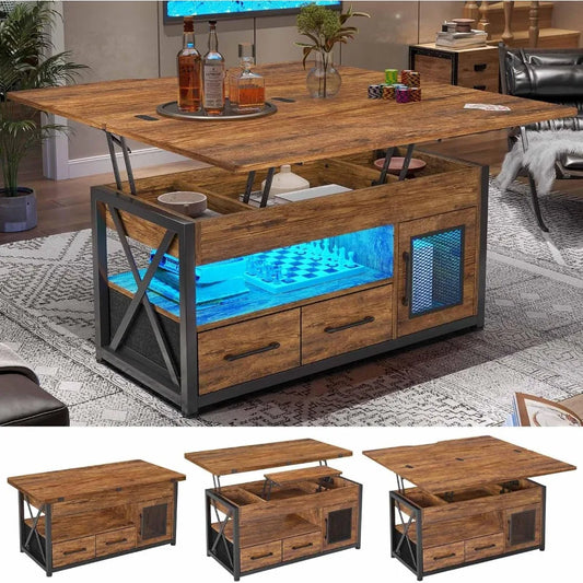 40 Inch 4 in 1 Lift Top Coffee Table with Storage Cabinet and Drawers