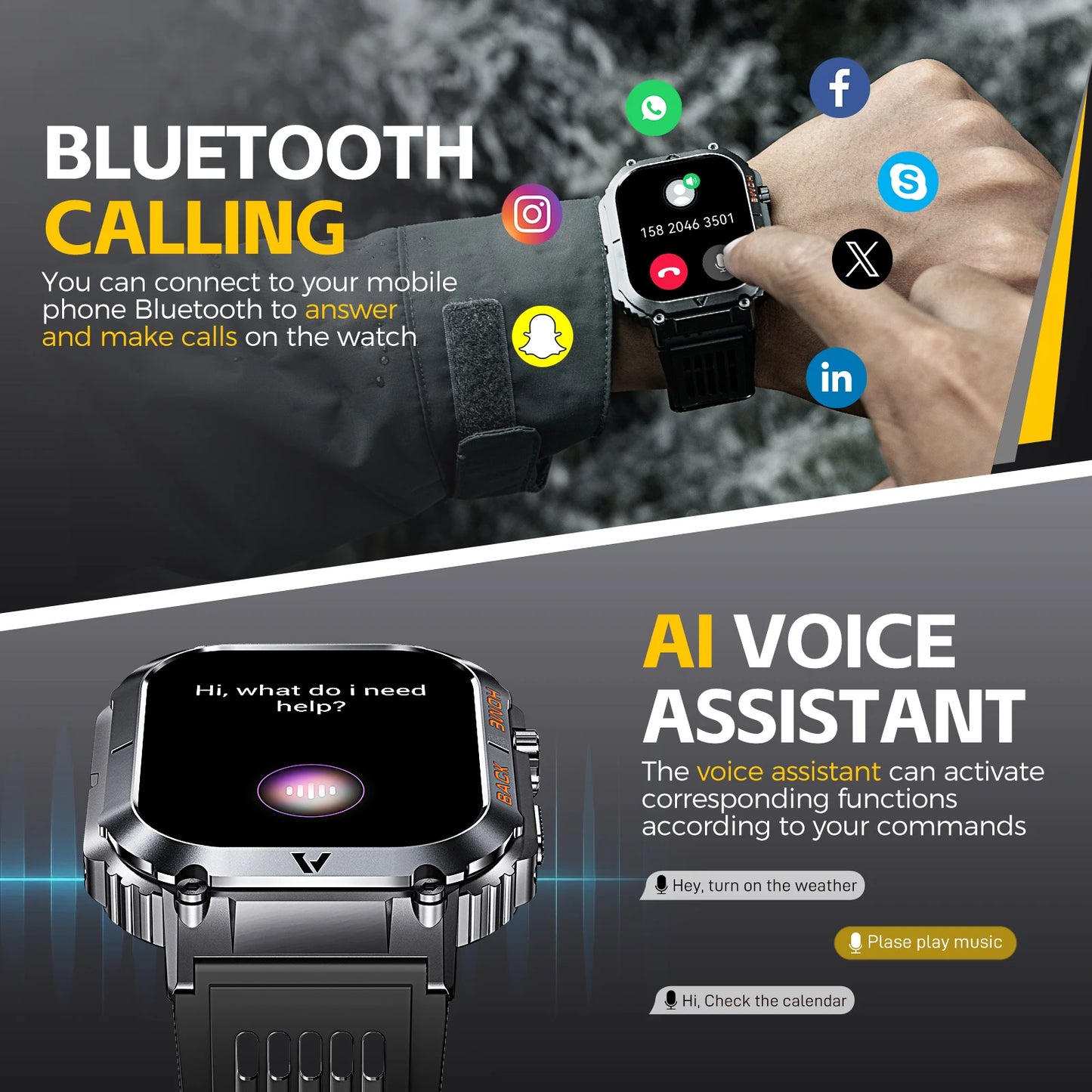 Military Smart Watch Waterproof Heart Rate Blood Pressure Tracker
