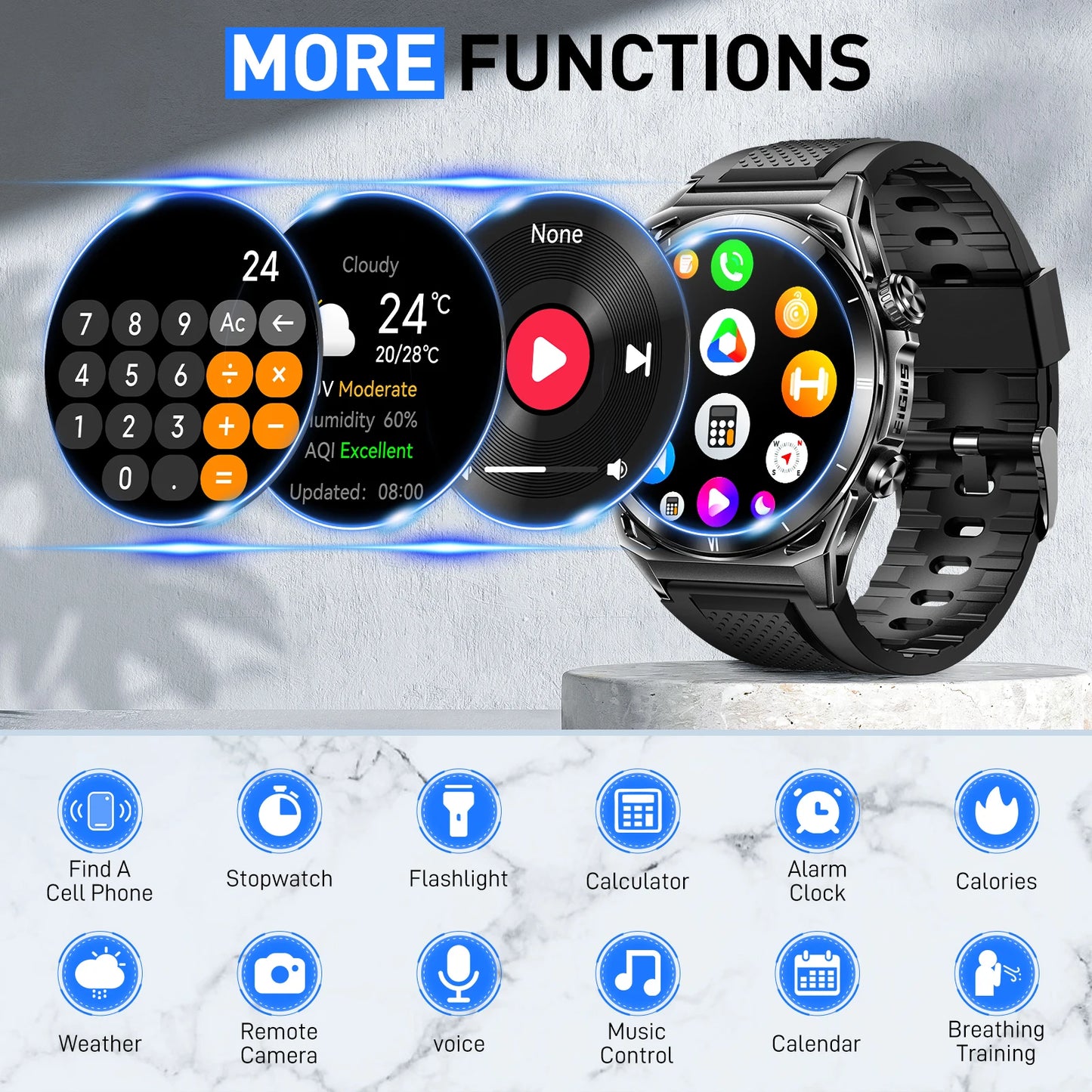 Smart Watch 1.43 Inch AMOLED Display Bluetooth Call Health Tracker IP68 Waterproof