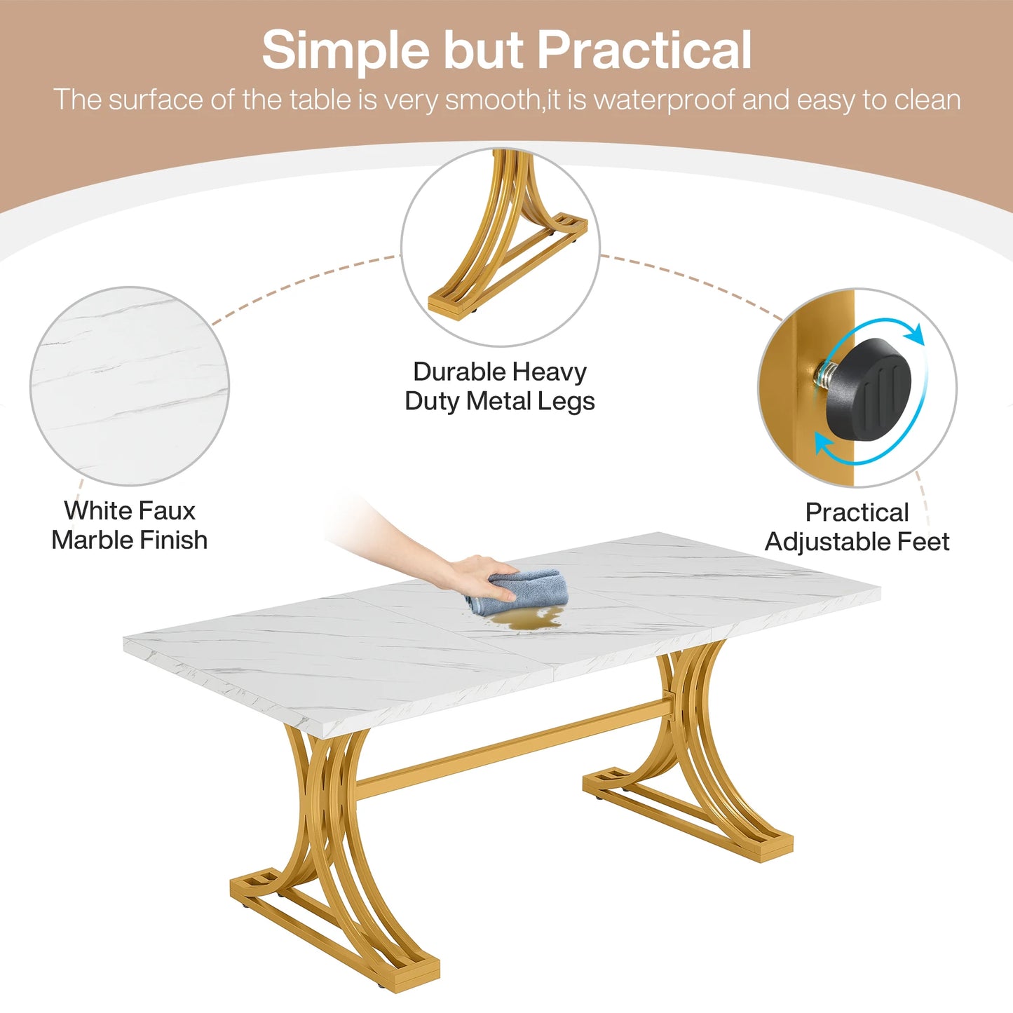 Modern Faux Marble Dining Table 8 Person Capacity
