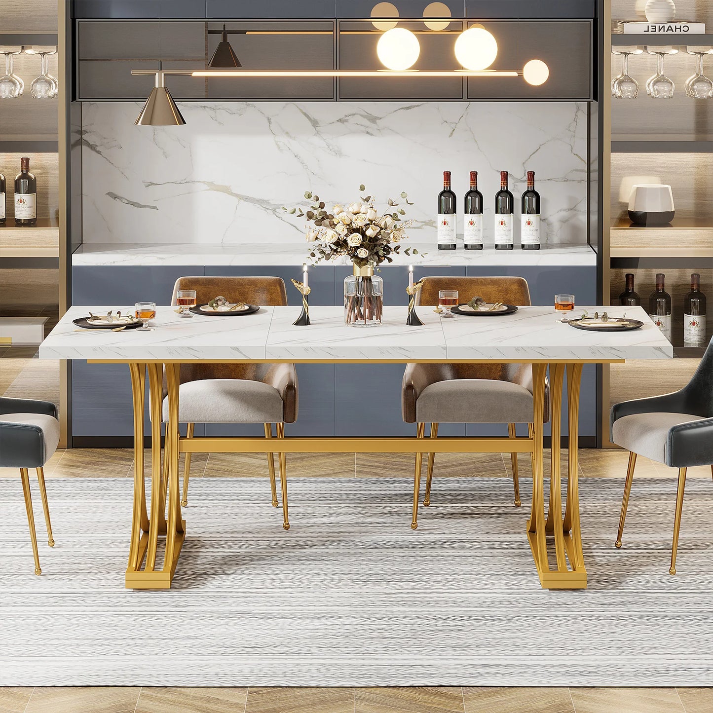 Modern Faux Marble Dining Table 8 Person Capacity