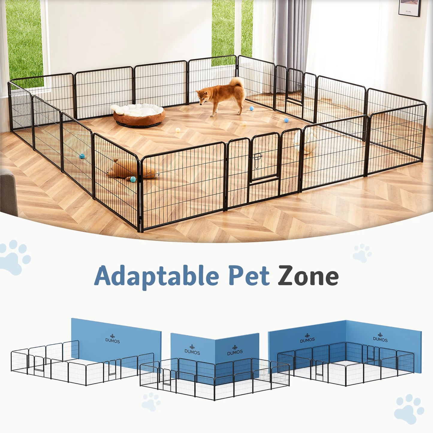 **JHK 16 Panel Metal Dog Playpen with Door Indoor Outdoor Pet Fence Exercise Pen for Yard and Camping**