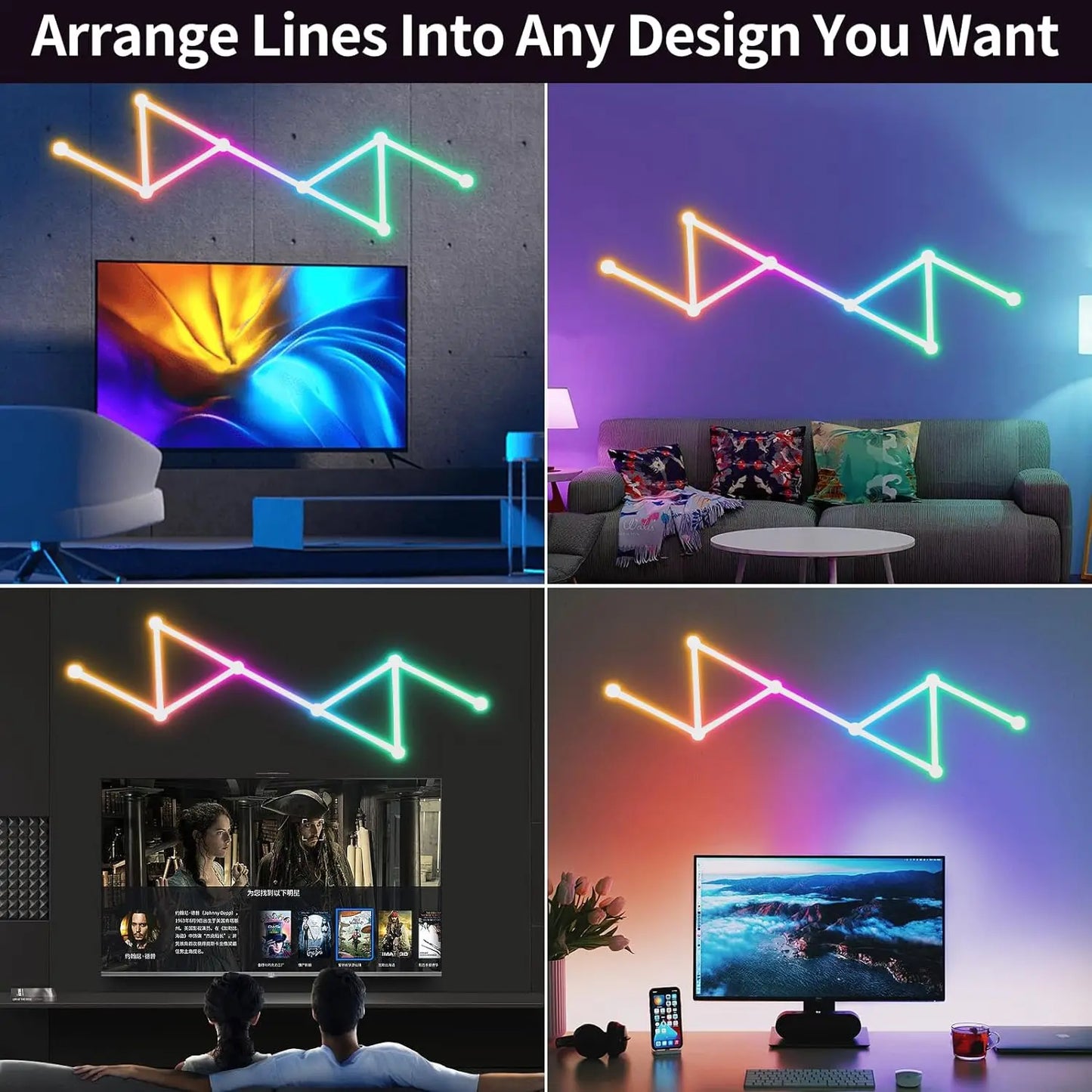 Mexllex RGB Smart LED Wall Light Bars with Music Sync and App Control