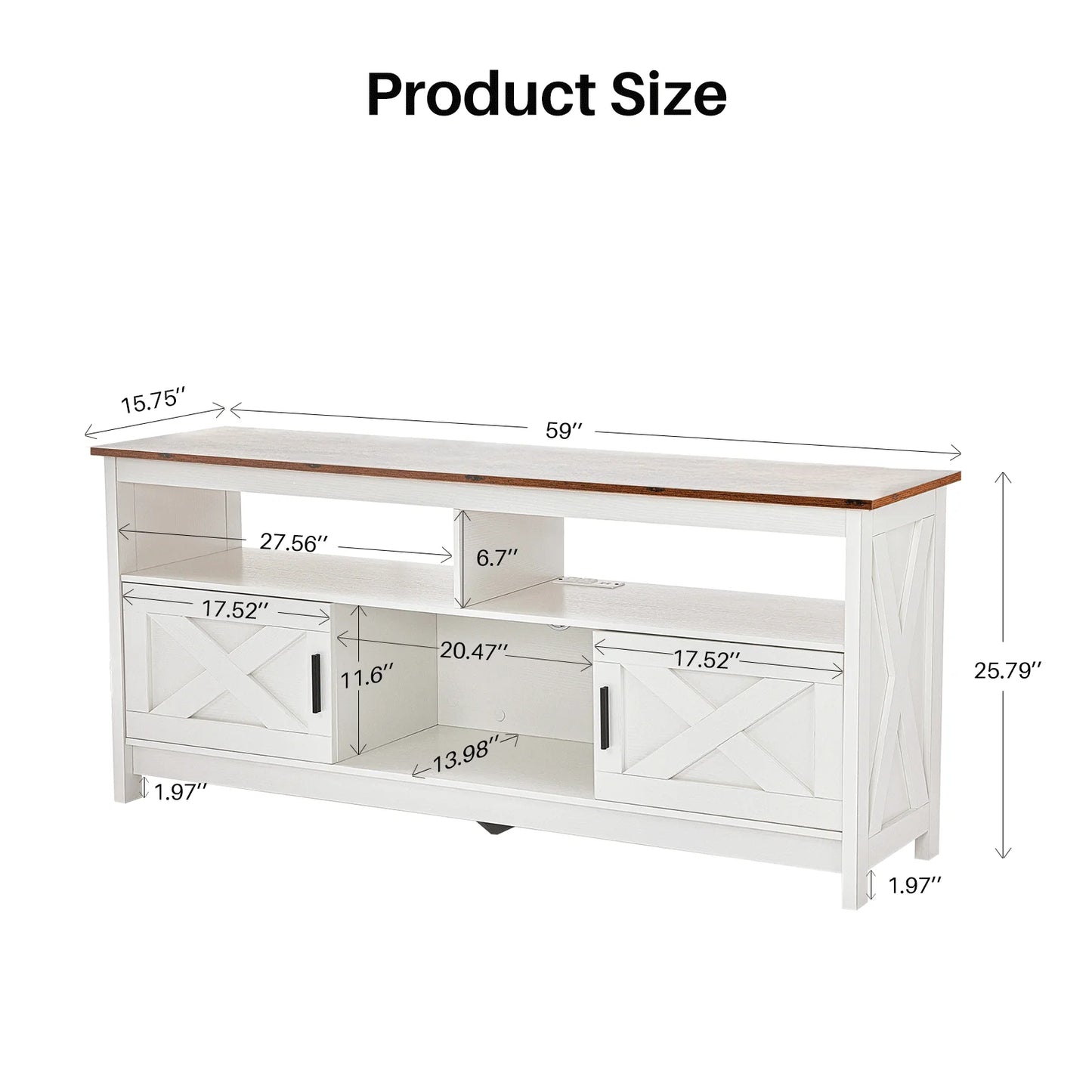Modern Farmhouse TV Stand for TVs Up to 65 Inches with Storage & Power Outlet