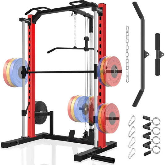 All in One Smith Machine Power Rack with Lat Pulldown and Cable System for Home Gym